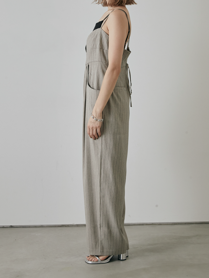 【預購】人字紋條紋工裝褲/米白色