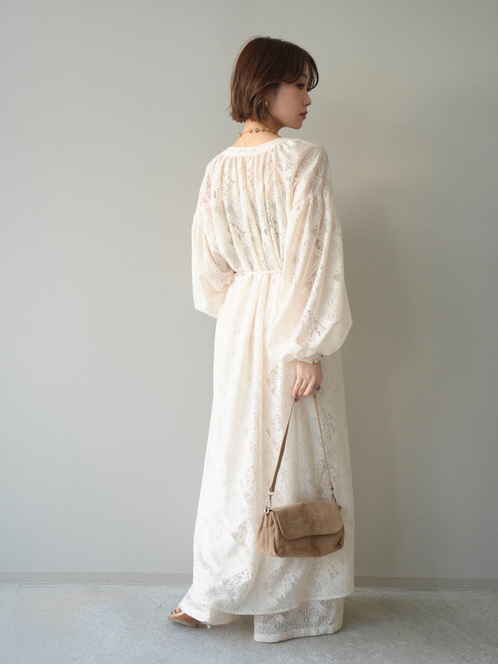 [SET]シアーレースロングガウン+シアーレースイージーパンツ(2set)