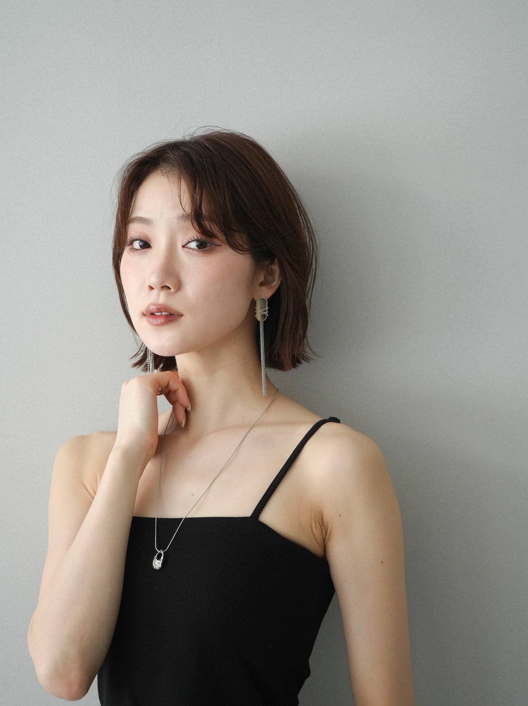 [予約]ロングチェーンモチーフピアス/mix