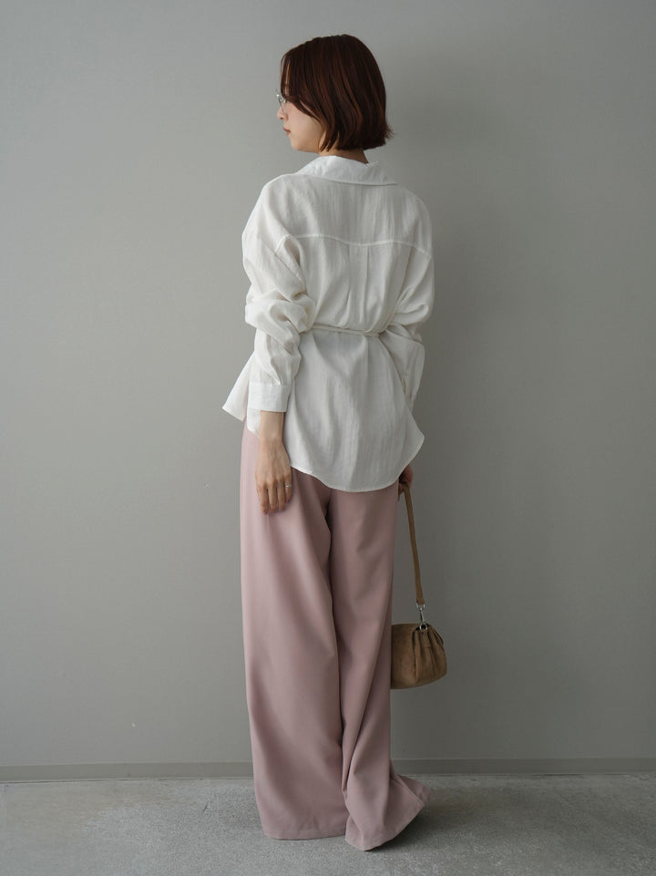 [SET]Vネック変形ラインシャツ+ベルト付キーホルダーモチーフワイドパンツ(2set)