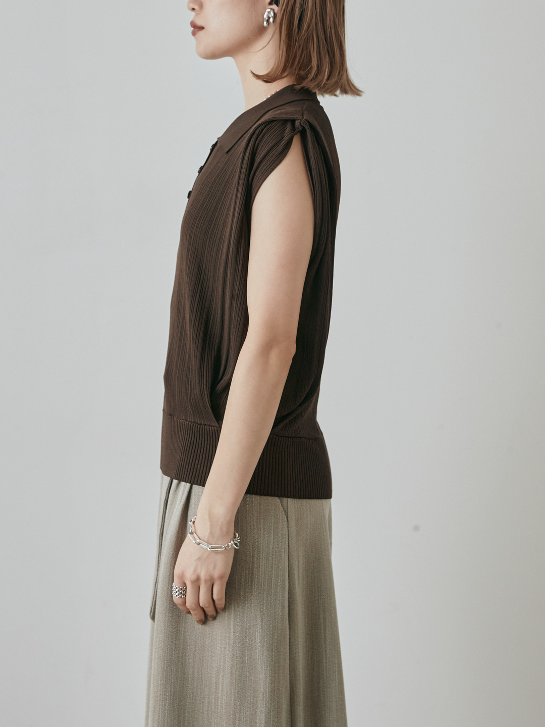 [予約]ランダムリブポロニットベスト/ブラウン