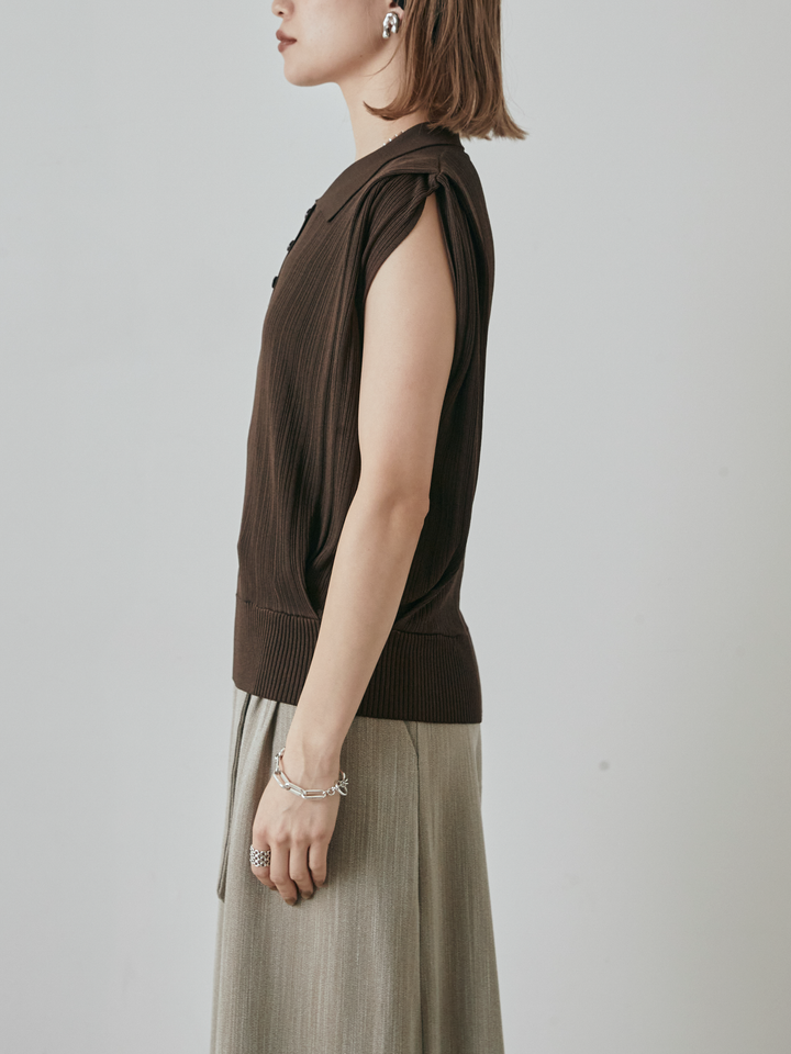 [予約]ランダムリブポロニットベスト/ブラウン