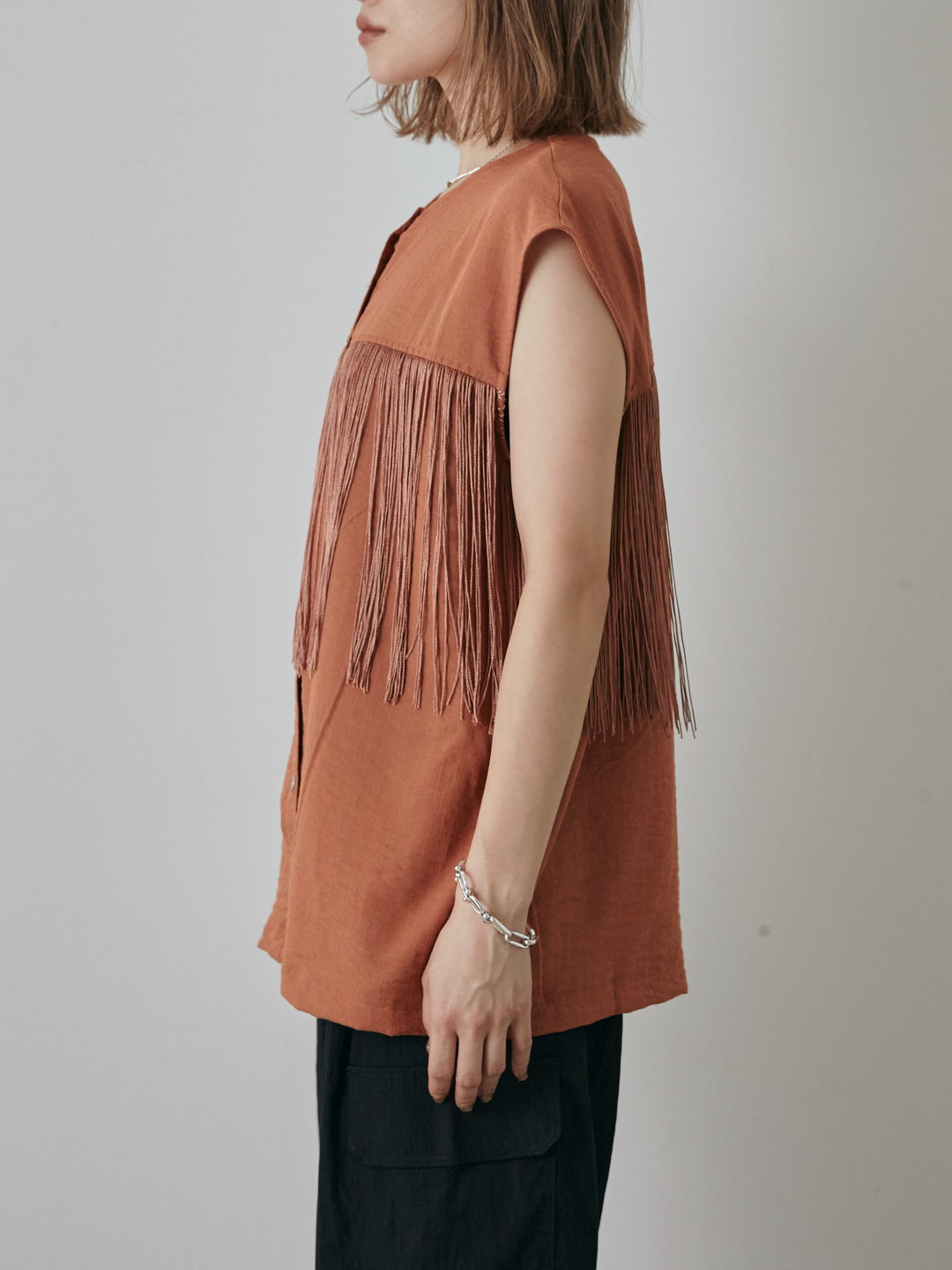 【預購】流蘇無袖上衣/摩卡色