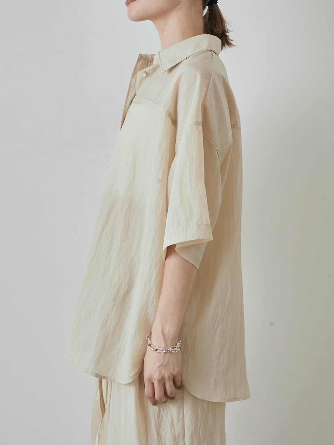 【預購】2WAY尼龍墊圈半身襯衫/奶油色