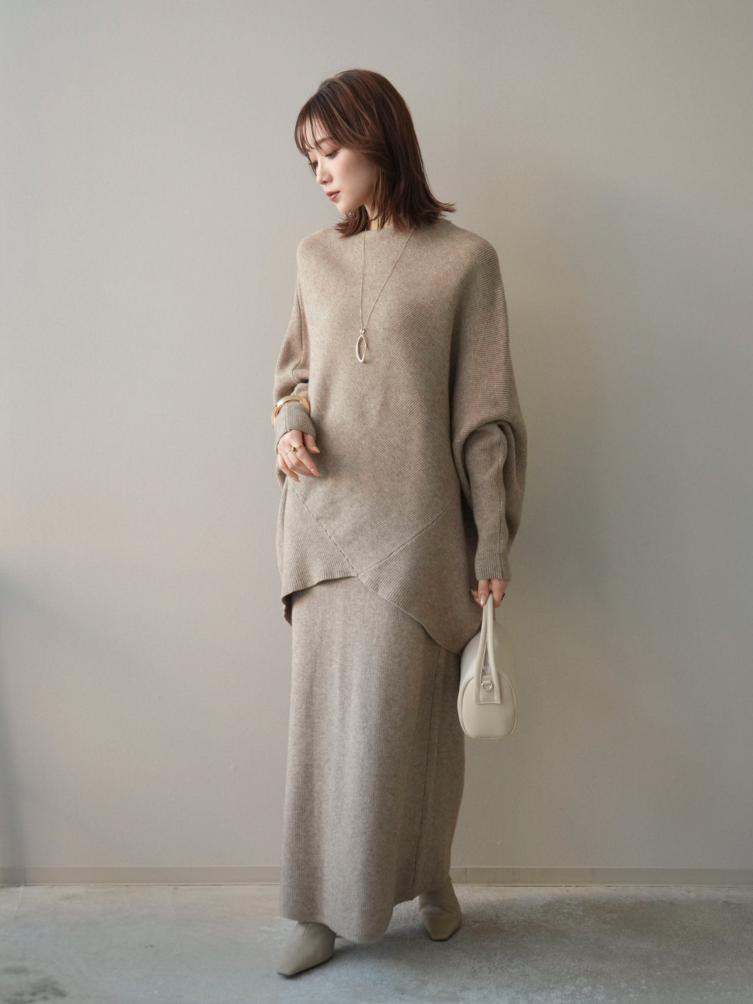 [SET]ウール混ドルマンニット&スカートSET UP(2set)