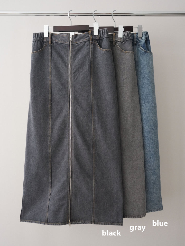 [SET]異素材デニムブルゾン+フロントジップデニムスカート(2set)