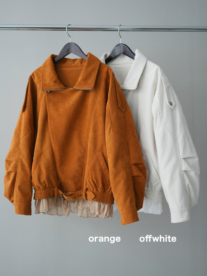 [SET]コーデュロイライダース裾レースブルゾン+コーデュロイライダース裾レースブルゾン(2set)