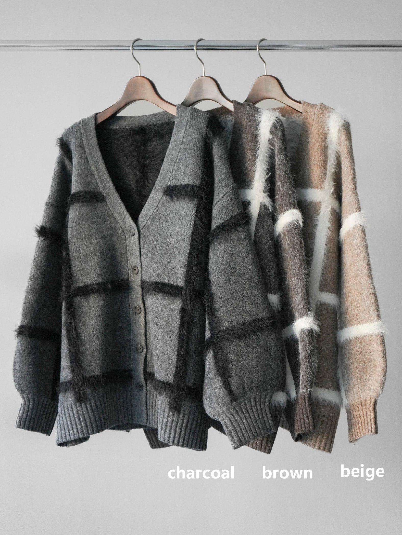 ミックスシャギーチェックカーディガン チェック柄カーディガン 羽織り