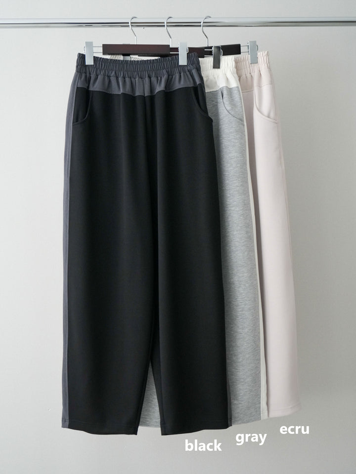 [SET]レースアップブロードシャツ+バイカラー異素材サイドラインライトポンチパンツ(2set)