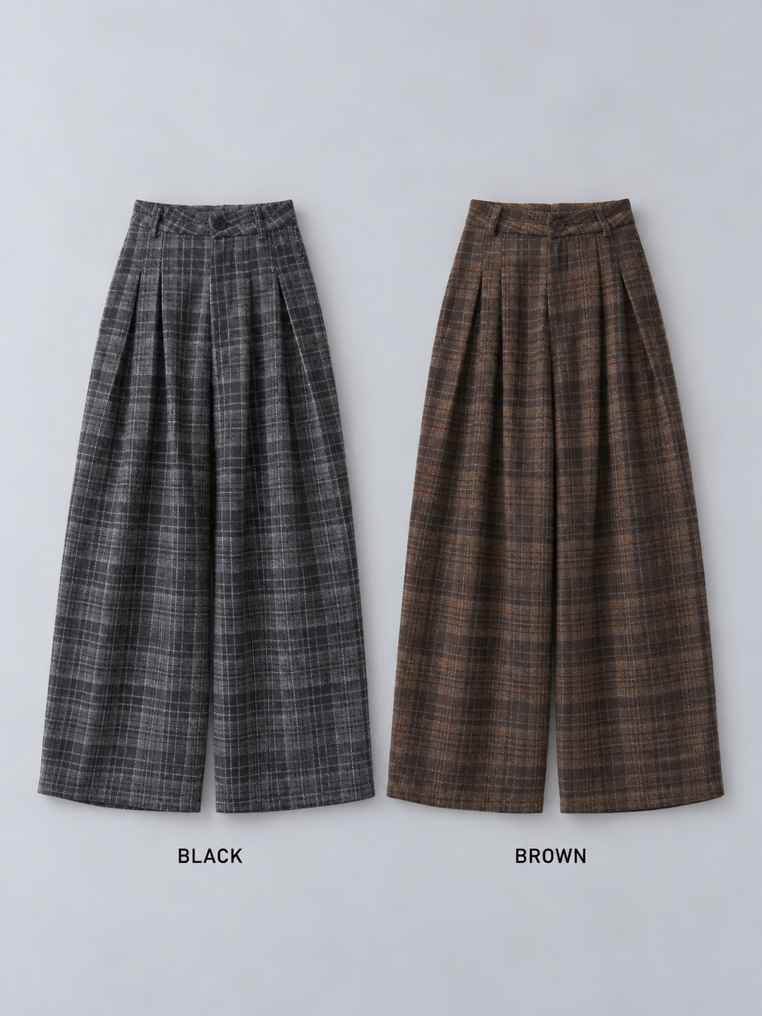 [SET]アルパカタッチソフトリブフードニットトップス+チェックダブルタックワイドパンツ(2set)