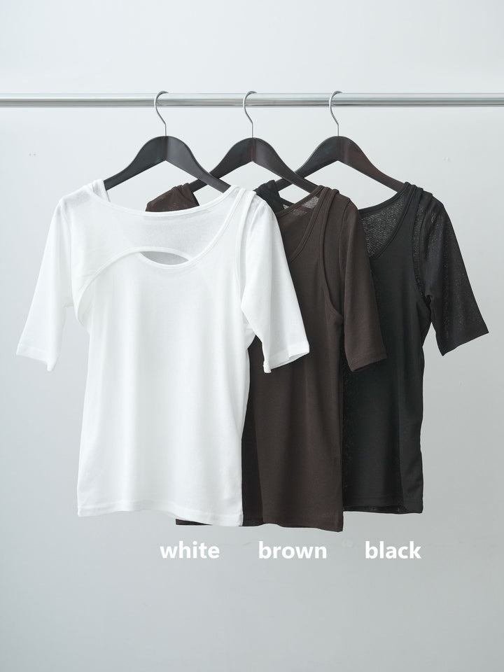[SET]前後2wayシアーアシメレイヤード風TEE+前後2wayシアーアシメレイヤード風TEE(2set)