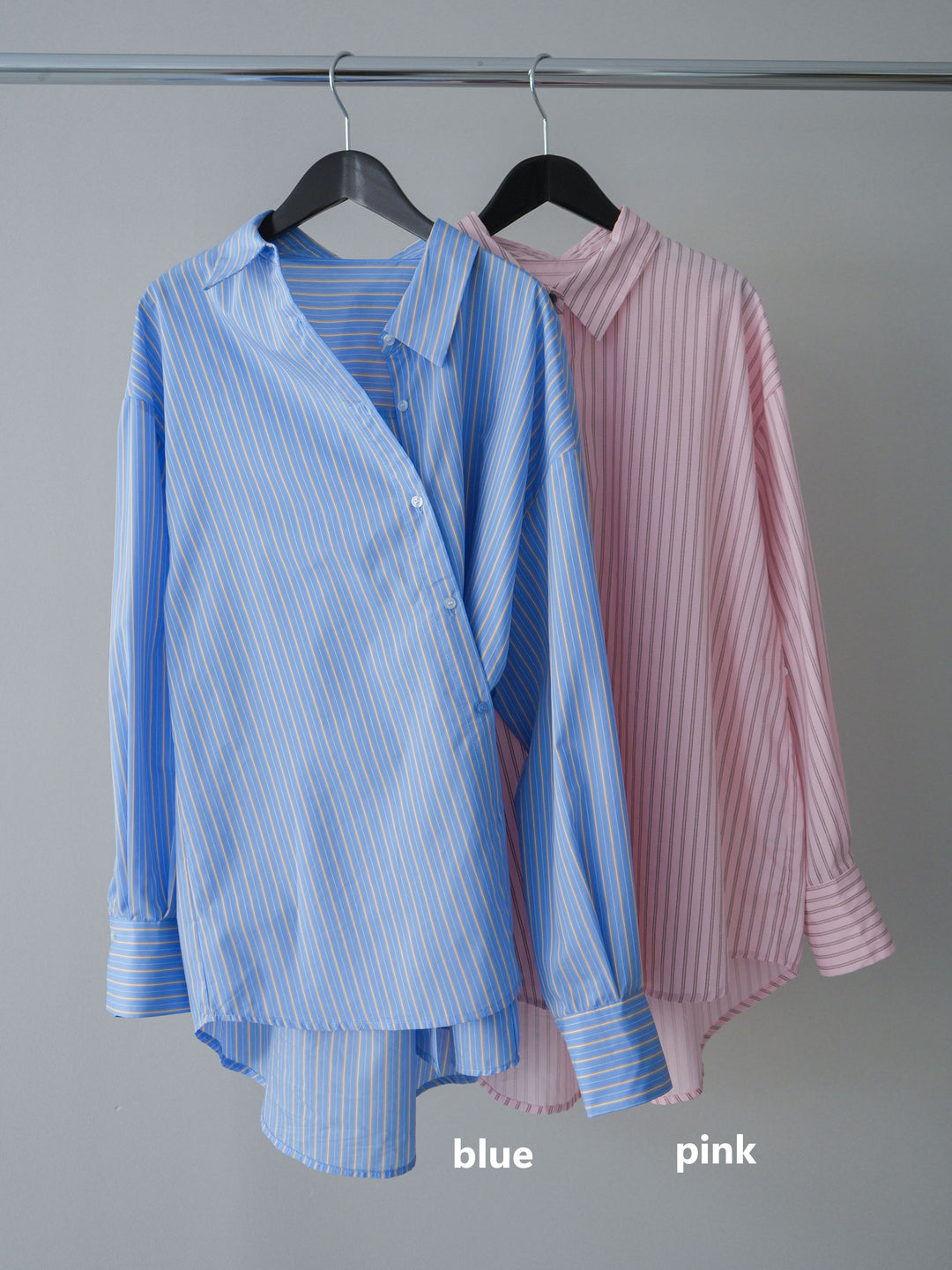 [SET]2wayルーズストライプシャツ+ベルト付キーホルダーモチーフワイドパンツ(2set)