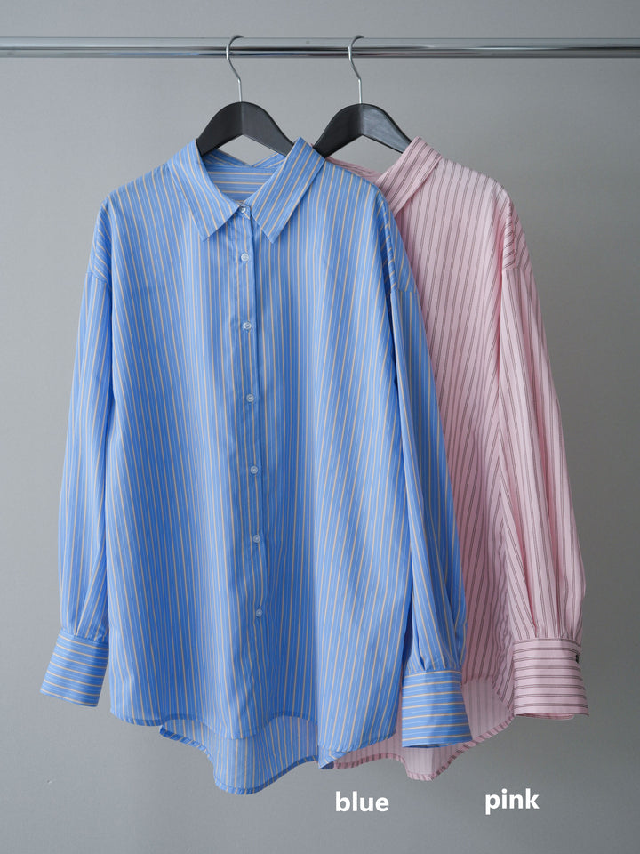 [SET]2wayルーズストライプシャツ+ベルト付キーホルダーモチーフワイドパンツ(2set)