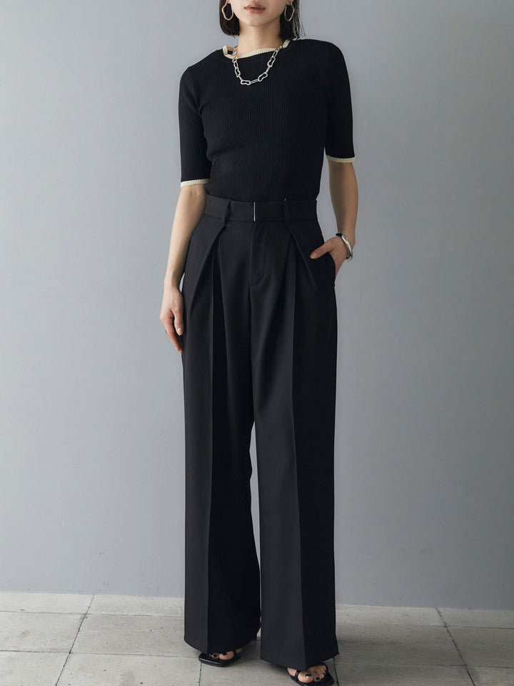[Pre-order] Half-sleeve polyester color-blocked knit top/black