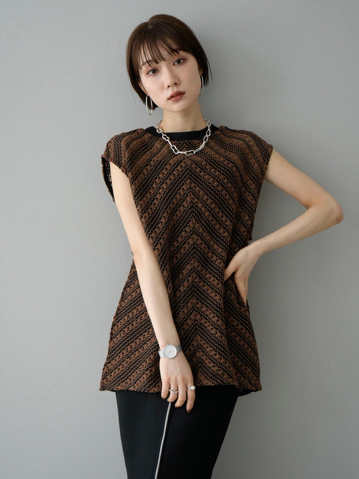 [SET] Crochet sleeveless top + front zip knit tight skirt (2set)