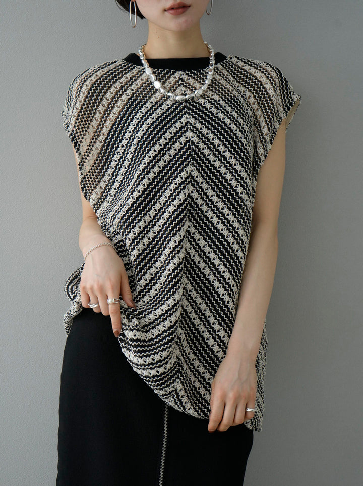 [SET] Crochet sleeveless top + front zip knit tight skirt (2set)