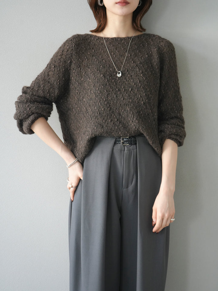 [予約]異素材ミックスヤーンニットプルオーバー/brown