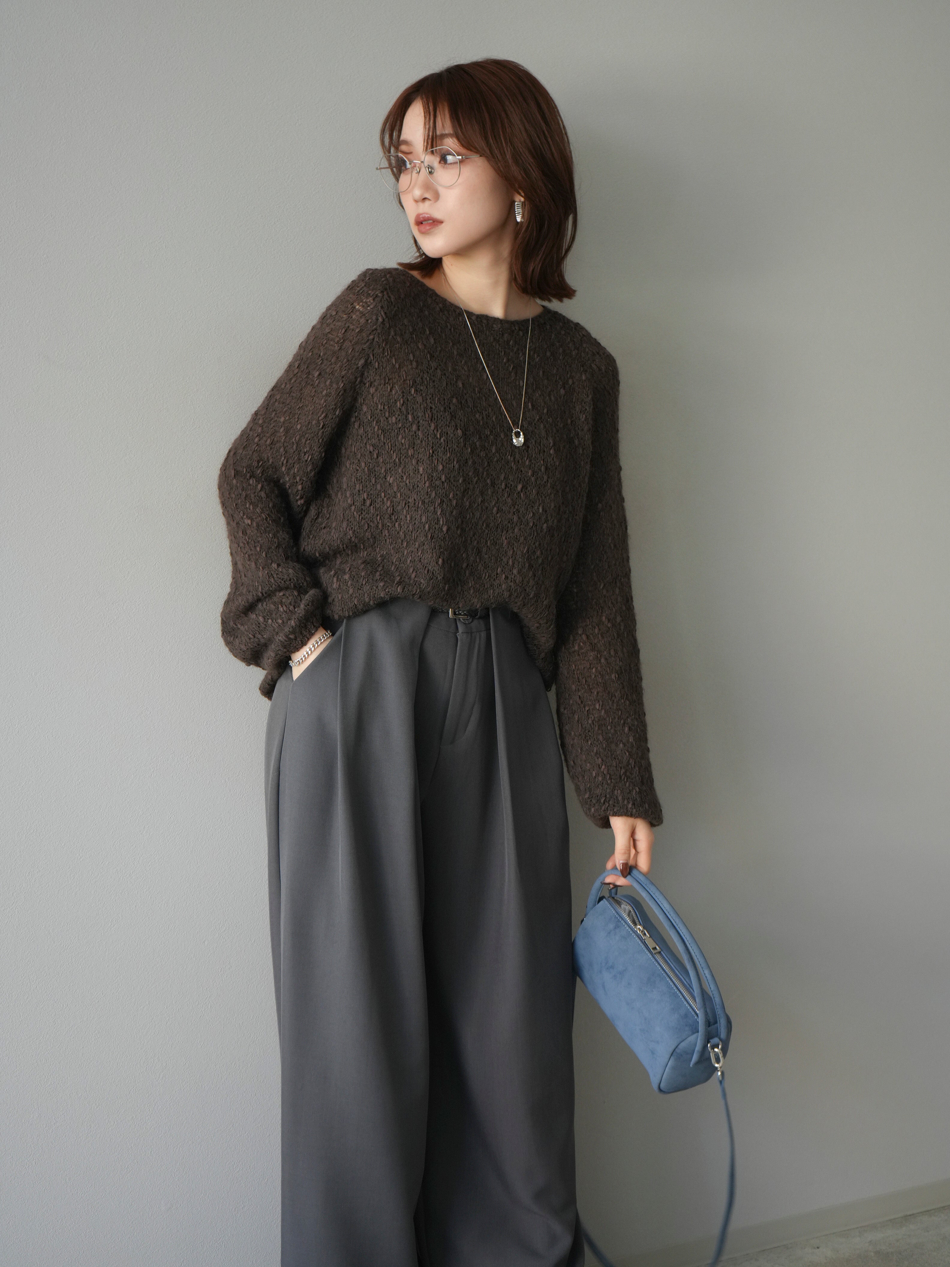 予約]異素材ミックスヤーンニットプルオーバー/brown – Lumier