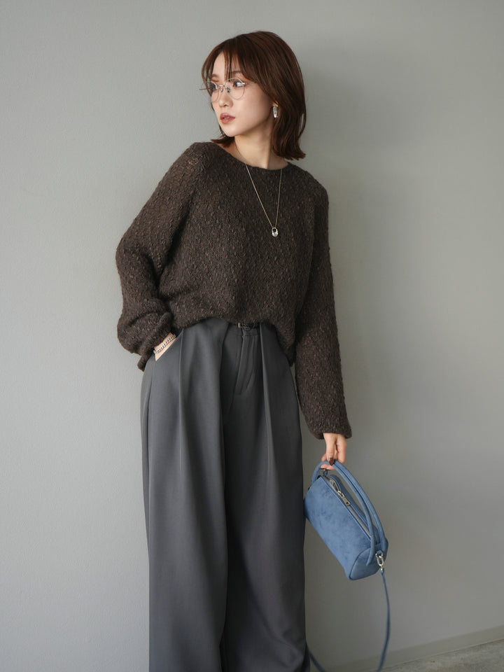 [予約]異素材ミックスヤーンニットプルオーバー/brown