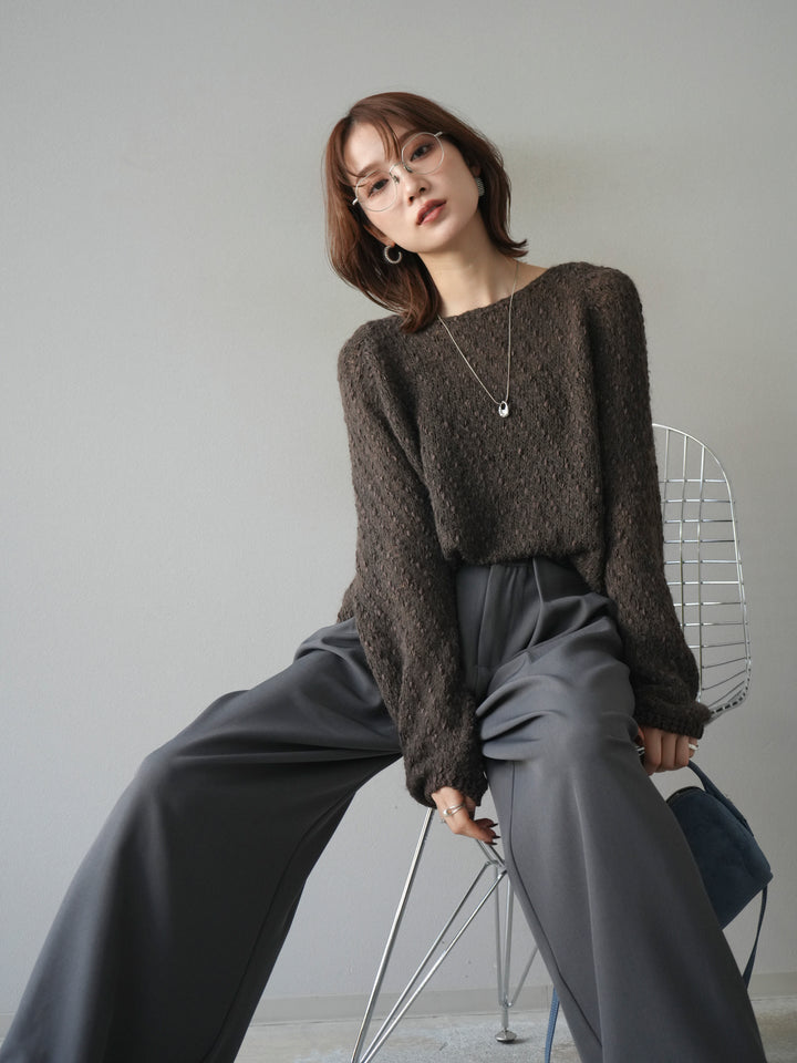 [予約]異素材ミックスヤーンニットプルオーバー/brown