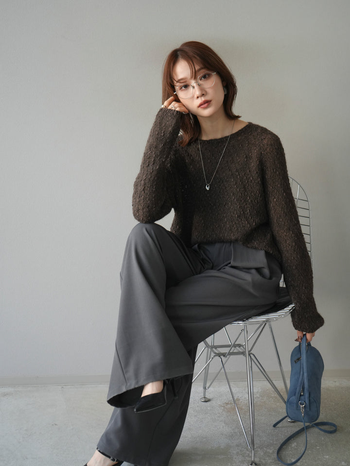 [予約]異素材ミックスヤーンニットプルオーバー/brown