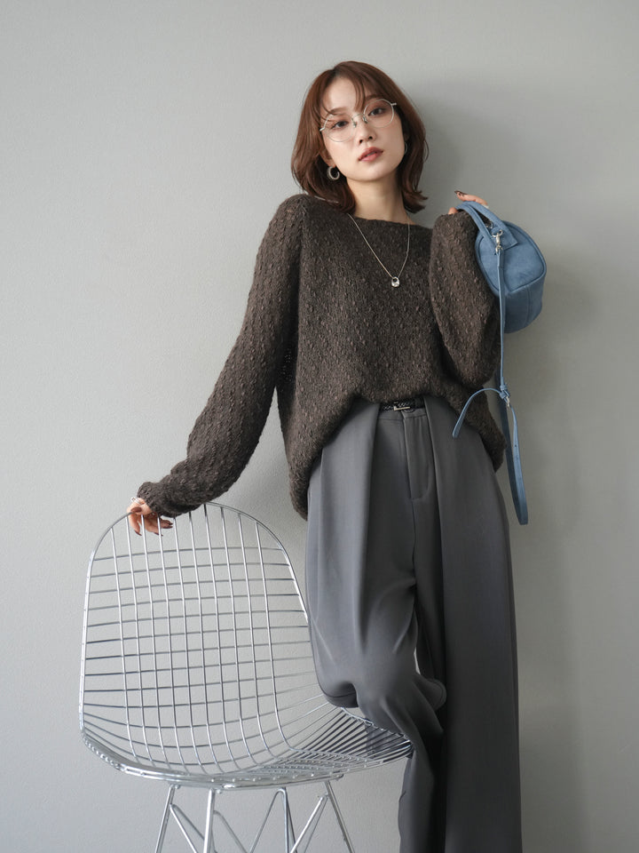 [予約]異素材ミックスヤーンニットプルオーバー/brown