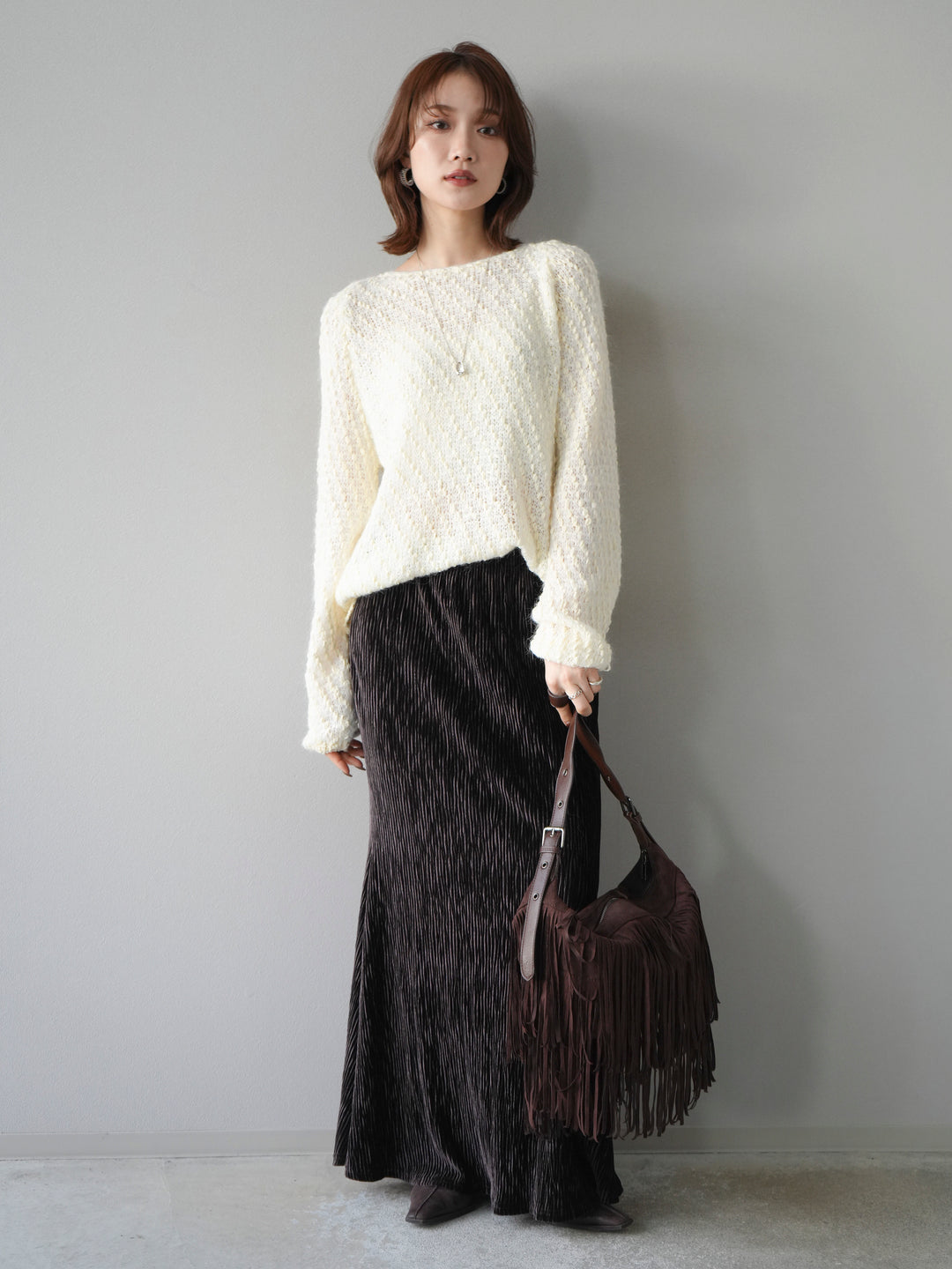 [予約]異素材ミックスヤーンニットプルオーバー/ivory