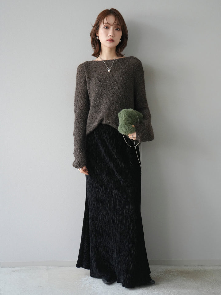 [予約]異素材ミックスヤーンニットプルオーバー/brown