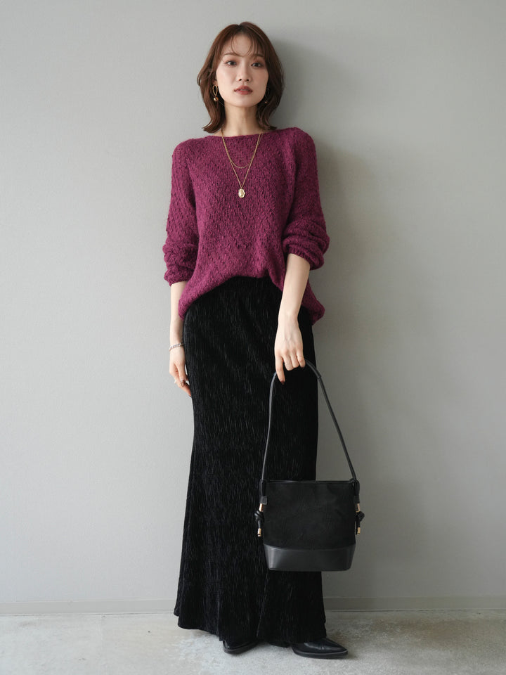 [予約]異素材ミックスヤーンニットプルオーバー/burgundy