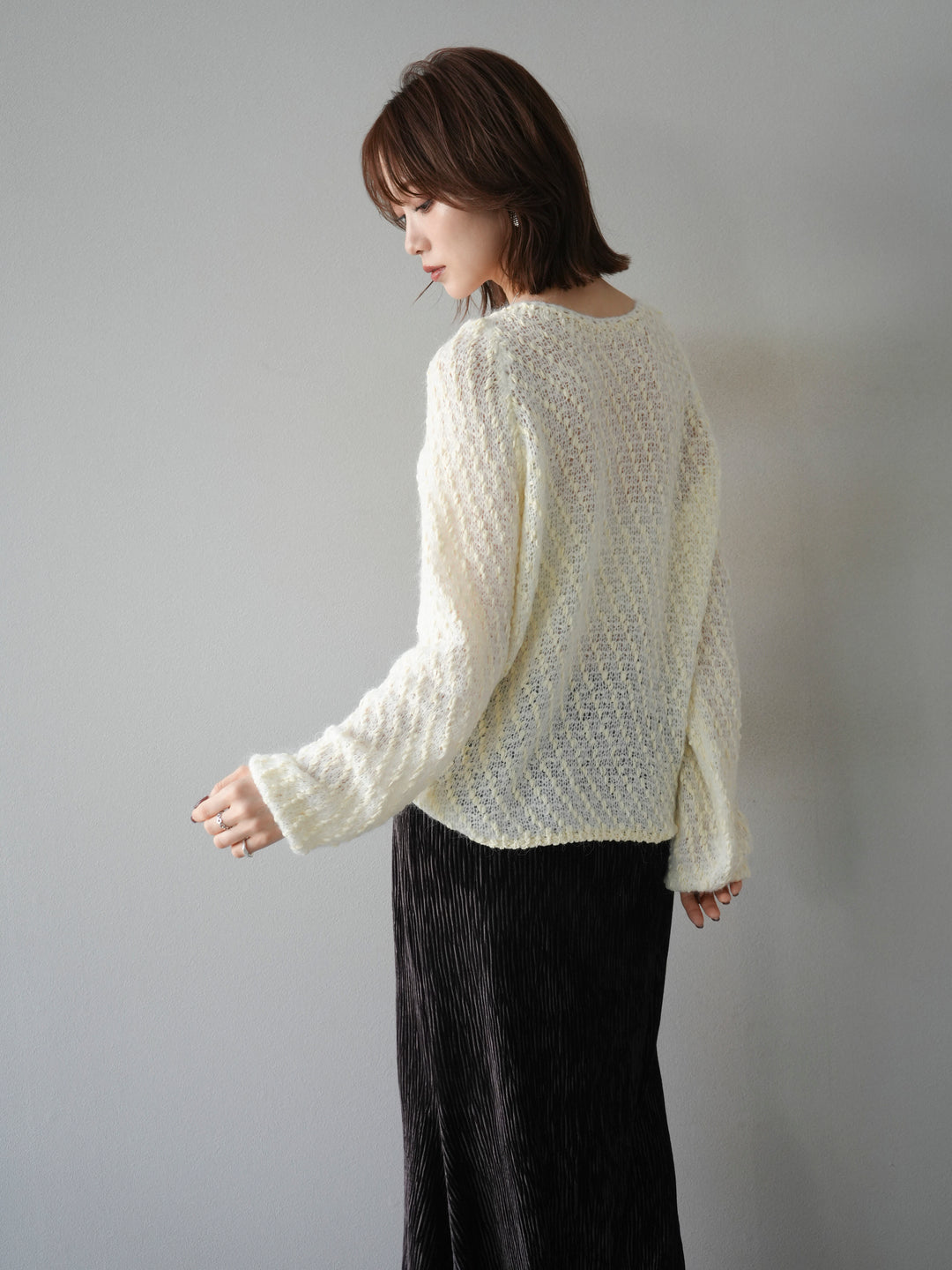 [SET]異素材ミックスヤーンニットプルオーバー+選べるアクセセット(2set)