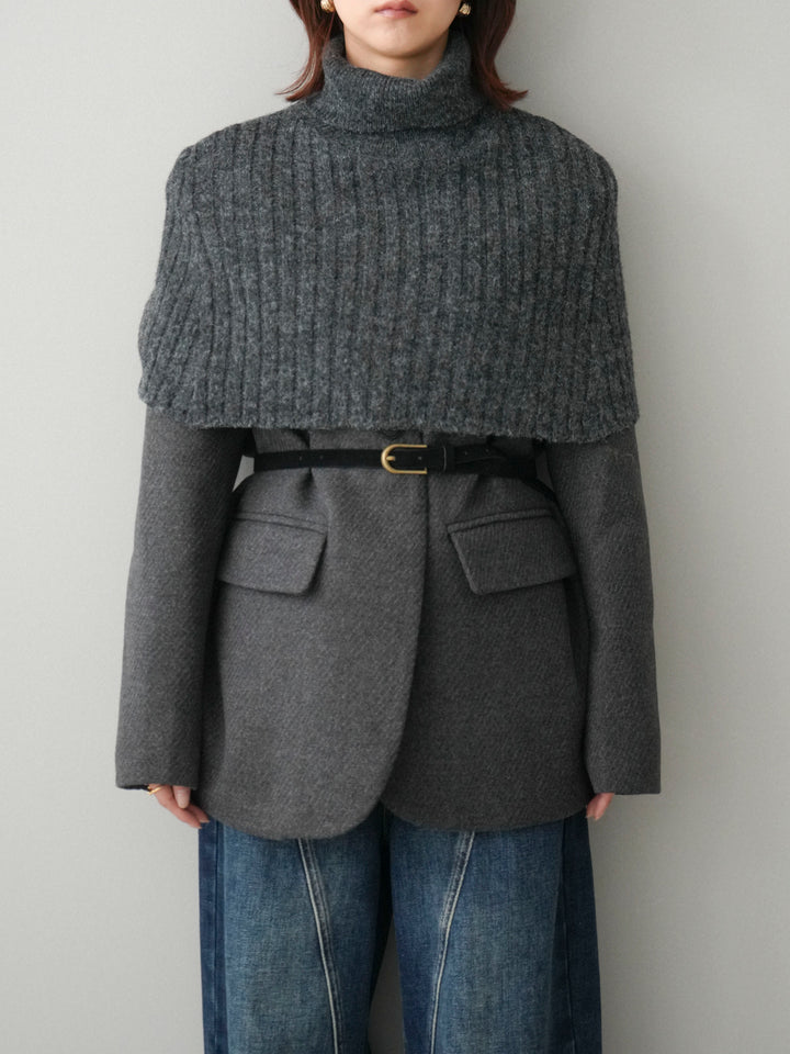 [20%オフ]ケープ付ノーカラージャケット/charcoal