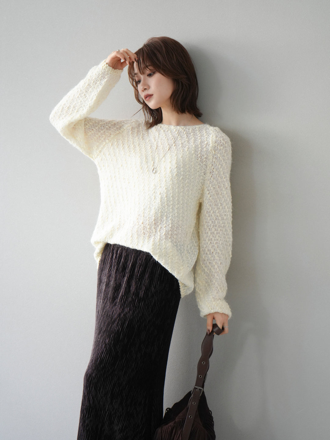 [予約]異素材ミックスヤーンニットプルオーバー/ivory