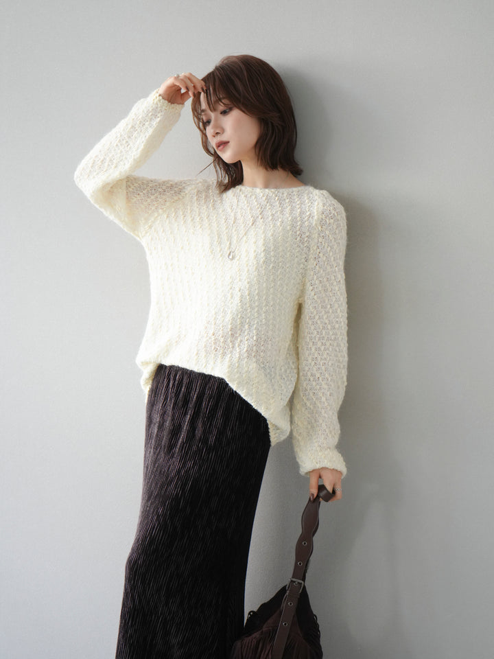 [予約]異素材ミックスヤーンニットプルオーバー/ivory