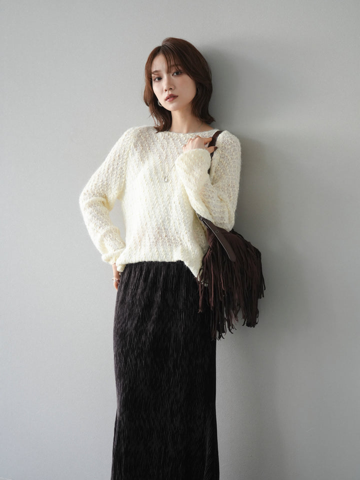 [SET]異素材ミックスヤーンニットプルオーバー+選べるアクセセット(2set)