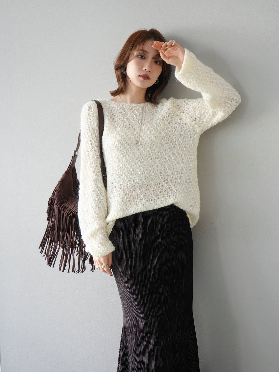[予約]異素材ミックスヤーンニットプルオーバー/ivory