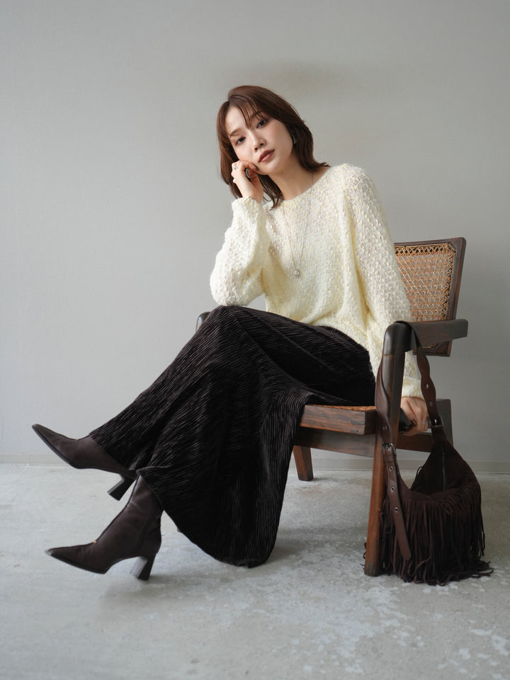 [予約]異素材ミックスヤーンニットプルオーバー/ivory