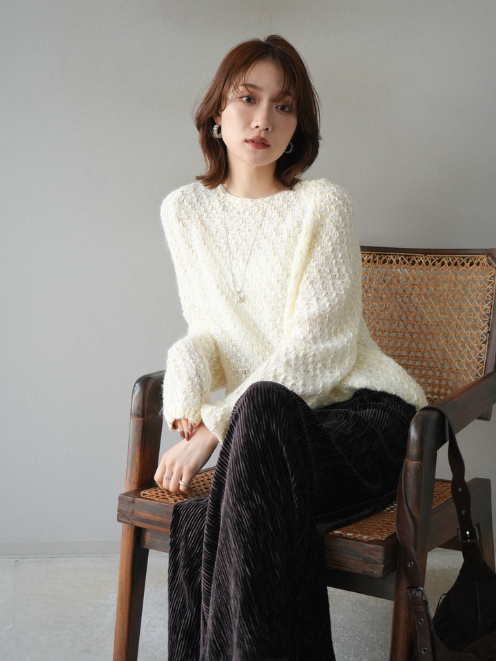 [SET]異素材ミックスヤーンニットプルオーバー+選べるアクセセット(2set)