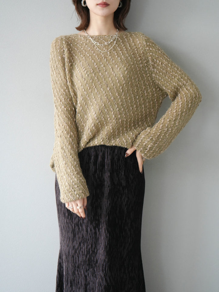 [予約]異素材ミックスヤーンニットプルオーバー/beige