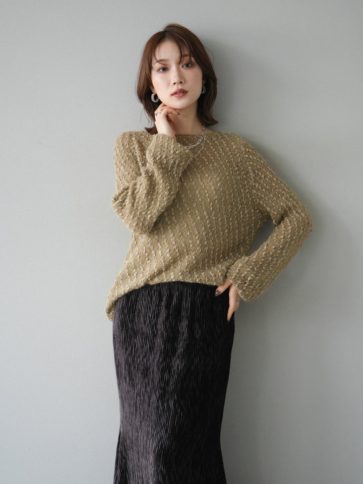 [予約]異素材ミックスヤーンニットプルオーバー/beige