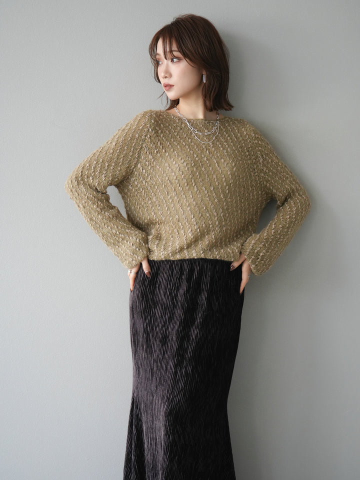 [SET]異素材ミックスヤーンニットプルオーバー+選べるアクセセット(2set)