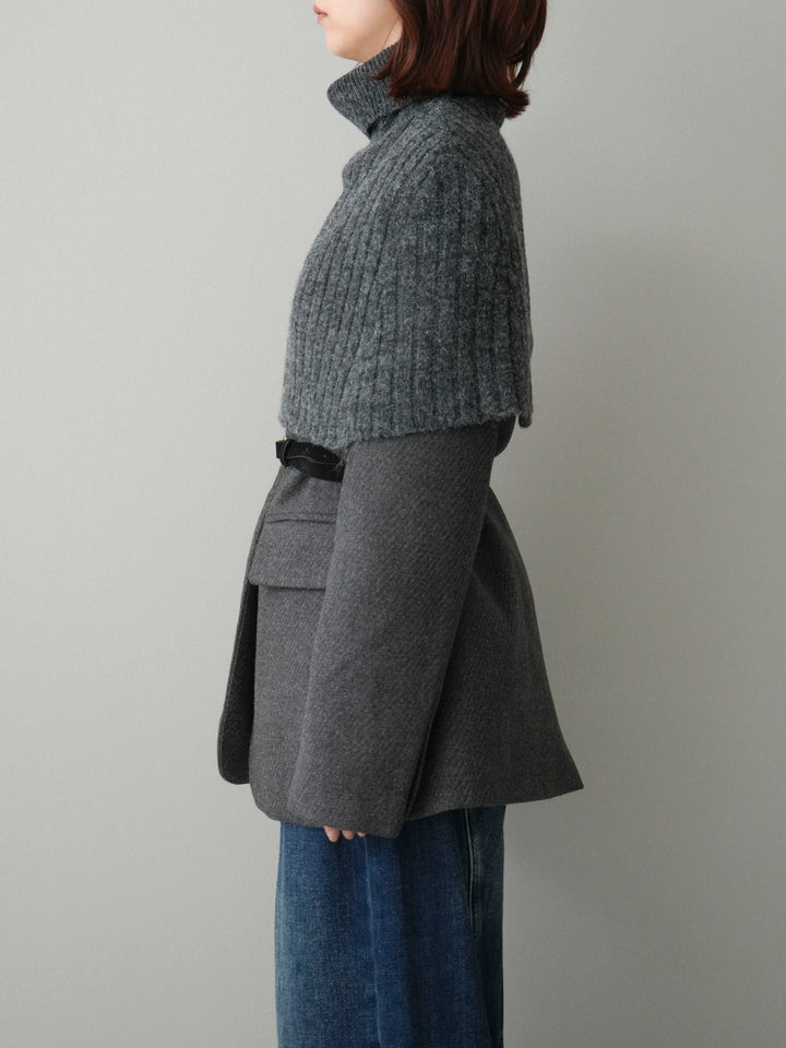 [20%オフ]ケープ付ノーカラージャケット/charcoal