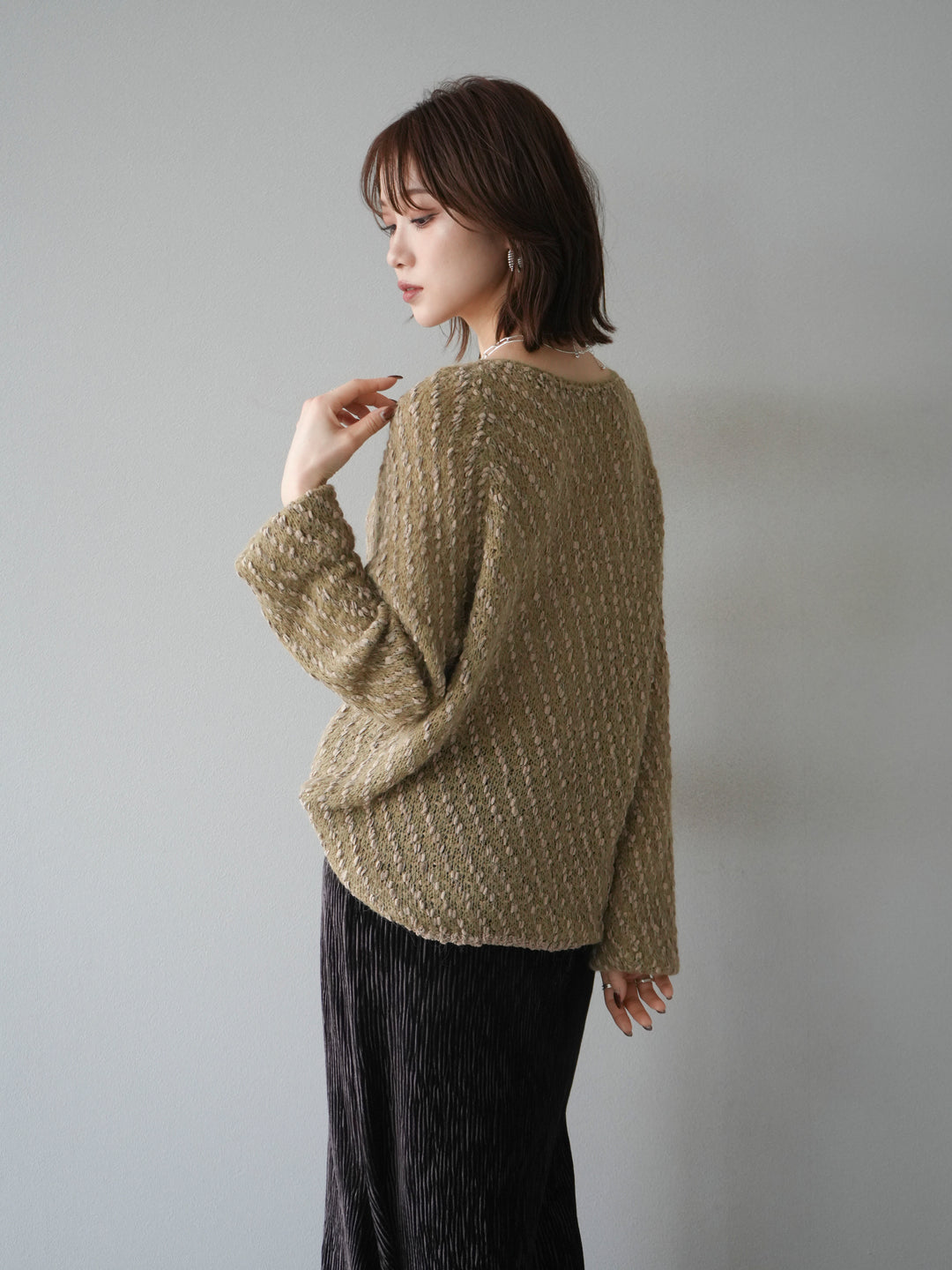 [予約]異素材ミックスヤーンニットプルオーバー/beige