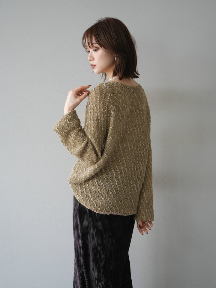 [予約]異素材ミックスヤーンニットプルオーバー/beige