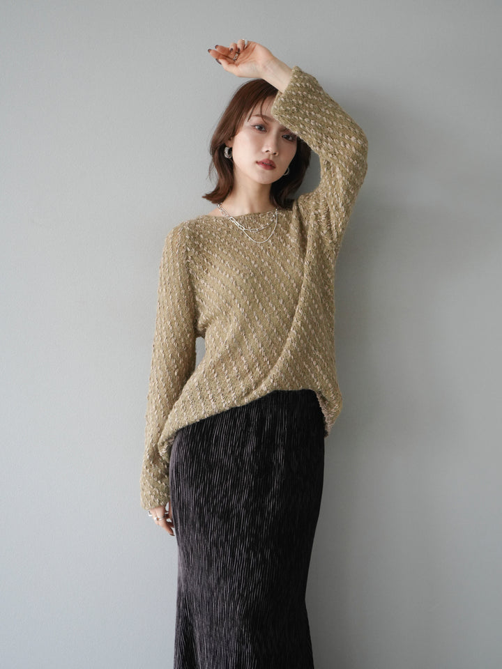 [予約]異素材ミックスヤーンニットプルオーバー/beige