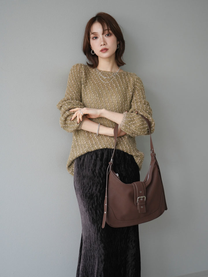 [予約]異素材ミックスヤーンニットプルオーバー/beige