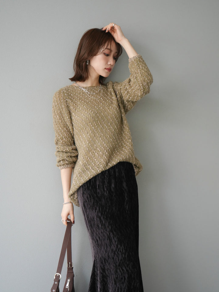 [予約]異素材ミックスヤーンニットプルオーバー/beige