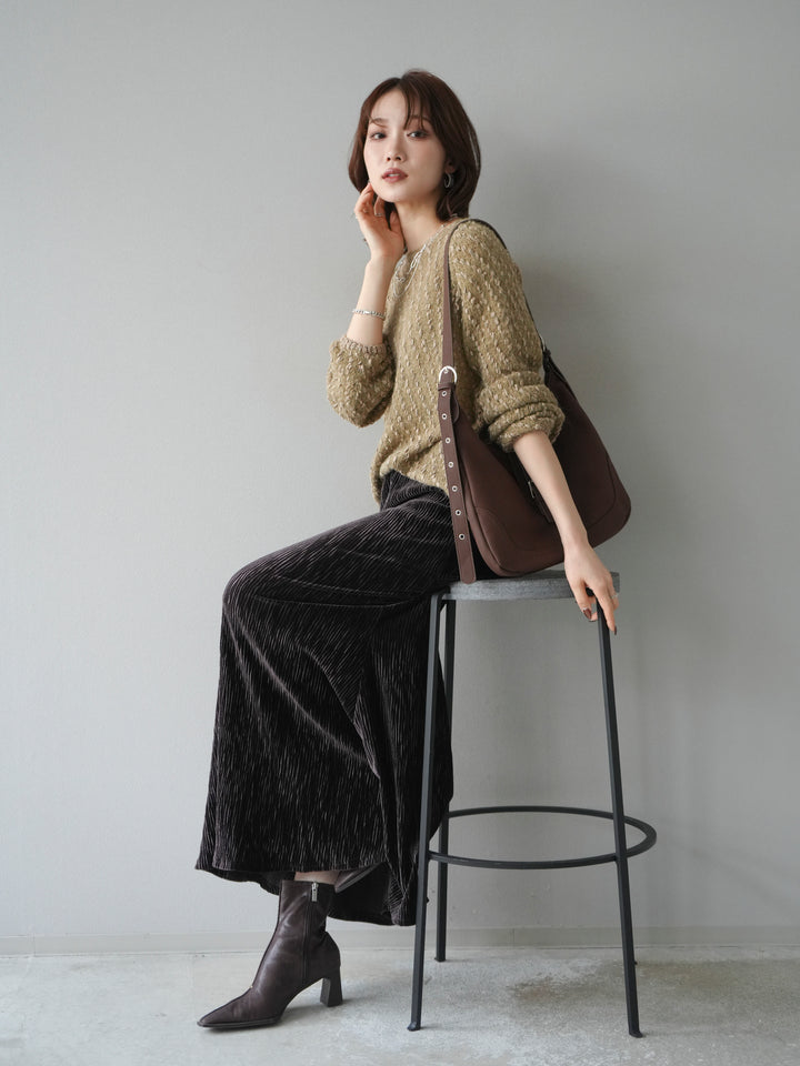 [予約]異素材ミックスヤーンニットプルオーバー/beige