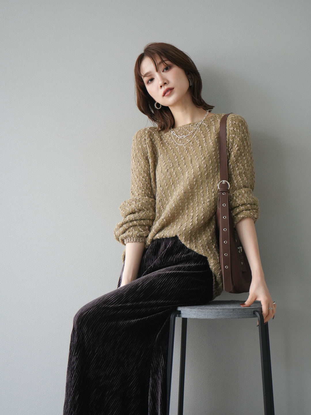 [予約]異素材ミックスヤーンニットプルオーバー/beige