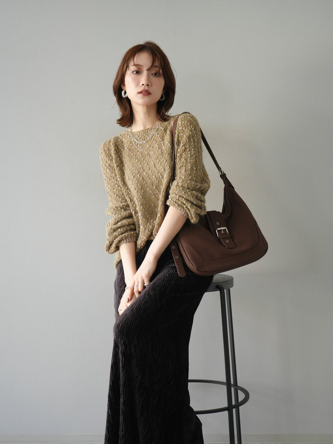 [予約]異素材ミックスヤーンニットプルオーバー/beige