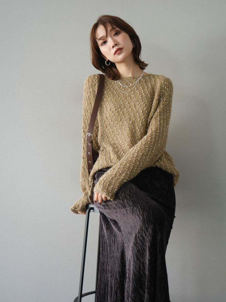 [予約]異素材ミックスヤーンニットプルオーバー/beige